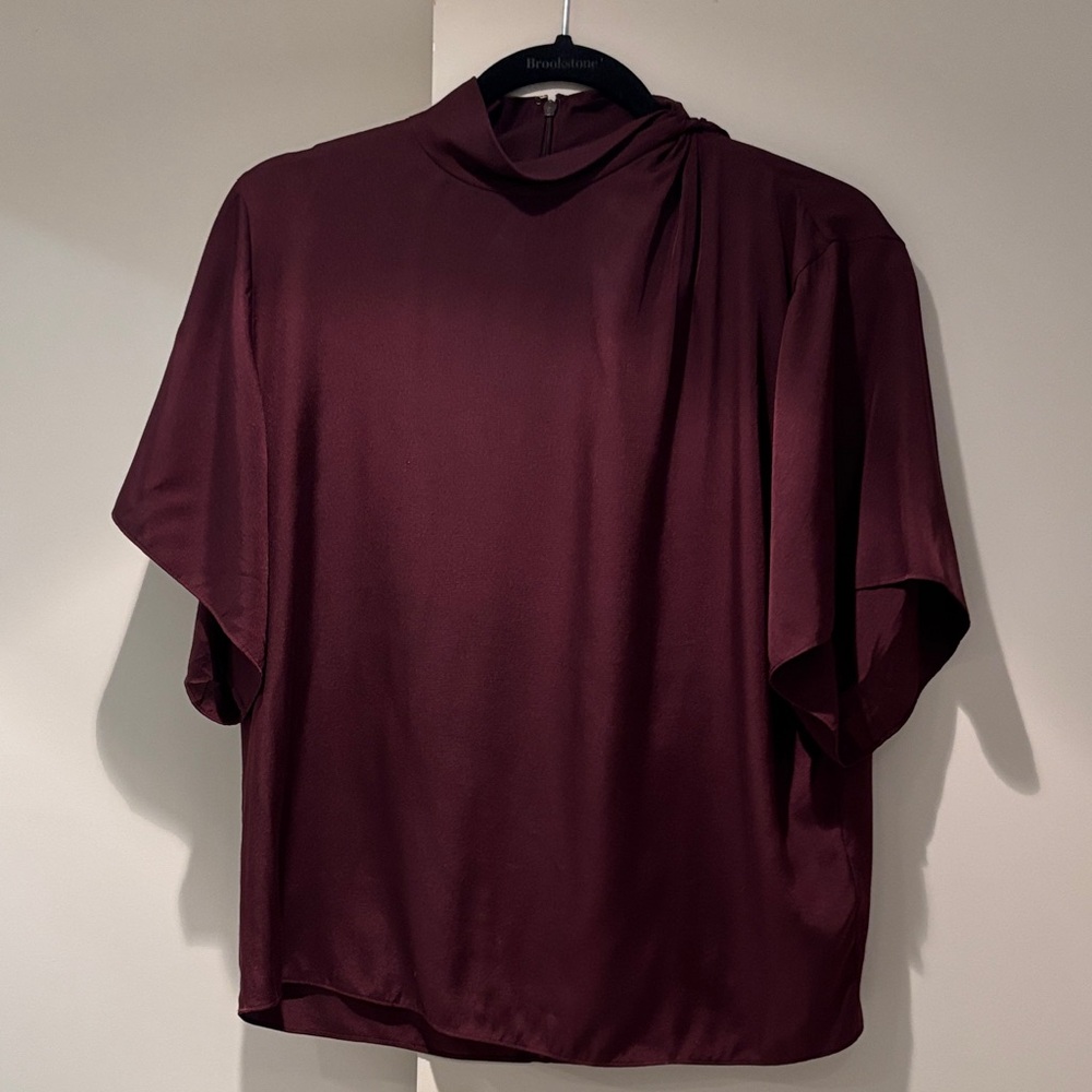 Vince Burgundy Silk Blend Butterfly Sleeve Top Size S